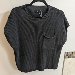 Gray Knit Sweater Vest with Pocket